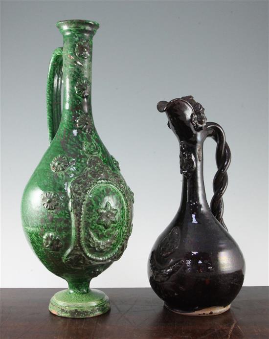 Two Canakkale pottery ewers, Turkey 19th century, 33.5cm & 45.5cm